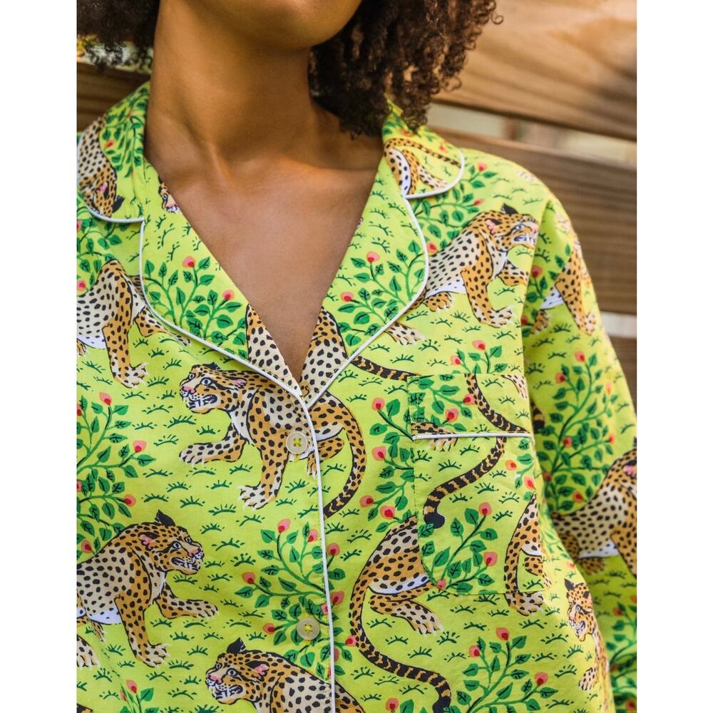 Printfresh 100% Organic Cotton Bagheera Leopard Pajama Top M Green Apple Lounge